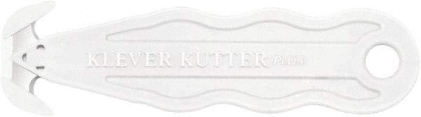 Klever Innovations - Recessed/Hook Blade Safety Cutter - 1-1/4" Carbon Steel Blade, White Nylon Handle, 1 Blade Included - Apex Tool & Supply