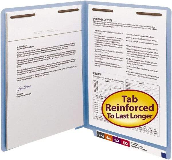 SMEAD - 8-1/2 x 11", Letter Size, Blue, File Folders with End Tab - 11 Point Stock, Straight Tab Cut Location - Apex Tool & Supply