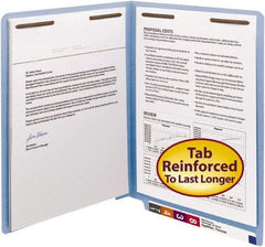 SMEAD - 8-1/2 x 11", Letter Size, Blue, File Folders with End Tab - 11 Point Stock, Straight Tab Cut Location - Apex Tool & Supply