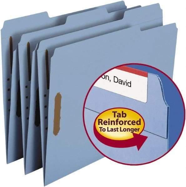 SMEAD - 8-1/2 x 11", Letter Size, Blue, File Folders with Top Tab - 11 Point Stock, Assorted Tab Cut Location - Apex Tool & Supply