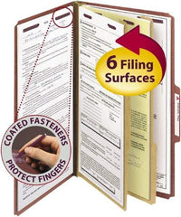 SMEAD - 9-1/2 x 14-1/2", Legal, Red, Classification Folders with Top Tab Fastener - 25 Point Stock, Right of Center Tab Cut Location - Apex Tool & Supply