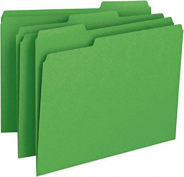 SMEAD - 8-1/2 x 11", Letter Size, Green, File Folders with Top Tab - 11 Point Stock, Assorted Tab Cut Location - Apex Tool & Supply