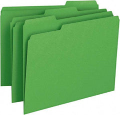 SMEAD - 8-1/2 x 11", Letter Size, Green, File Folders with Top Tab - 11 Point Stock, Assorted Tab Cut Location - Apex Tool & Supply