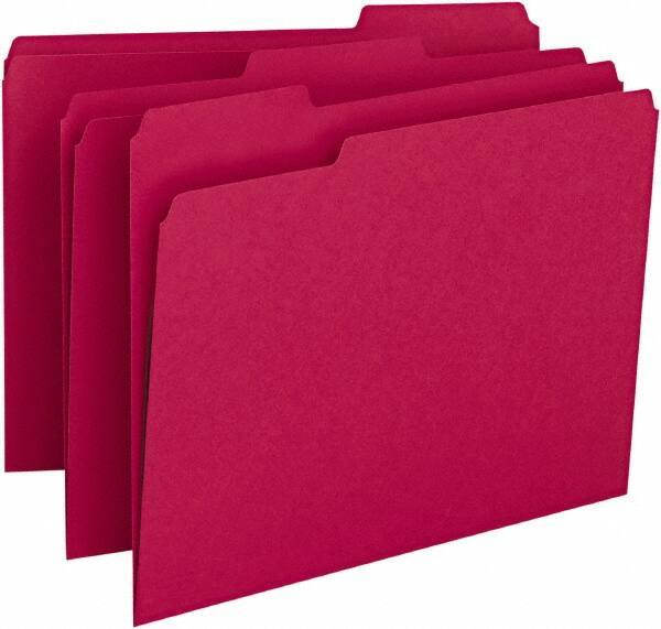 SMEAD - 8-1/2 x 11", Letter Size, Red, File Folders with Top Tab - 11 Point Stock, Assorted Tab Cut Location - Apex Tool & Supply