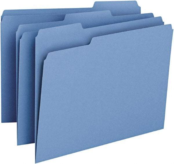 SMEAD - 8-1/2 x 11", Letter Size, Blue, File Folders with Top Tab - 11 Point Stock, Assorted Tab Cut Location - Apex Tool & Supply