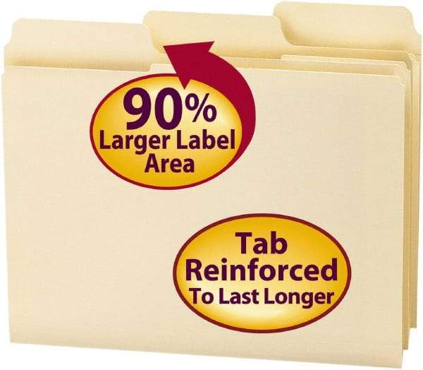 SMEAD - 8-1/2 x 11", Letter Size, Manila, File Folders with Top Tab - 11 Point Stock, Assorted Tab Cut Location - Apex Tool & Supply
