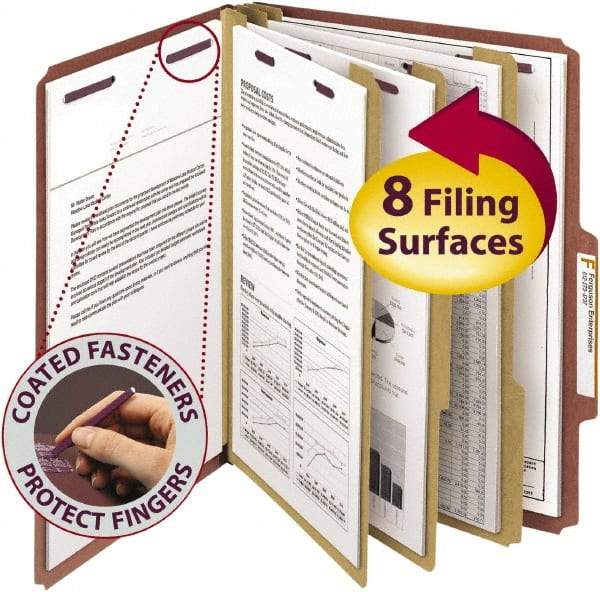 SMEAD - 8-1/2 x 11", Letter Size, Red, Classification Folders with Top Tab Fastener - 25 Point Stock, Right of Center Tab Cut Location - Apex Tool & Supply