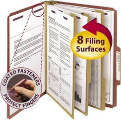 SMEAD - 8-1/2 x 11", Letter Size, Red, Classification Folders with Top Tab Fastener - 25 Point Stock, Right of Center Tab Cut Location - Apex Tool & Supply