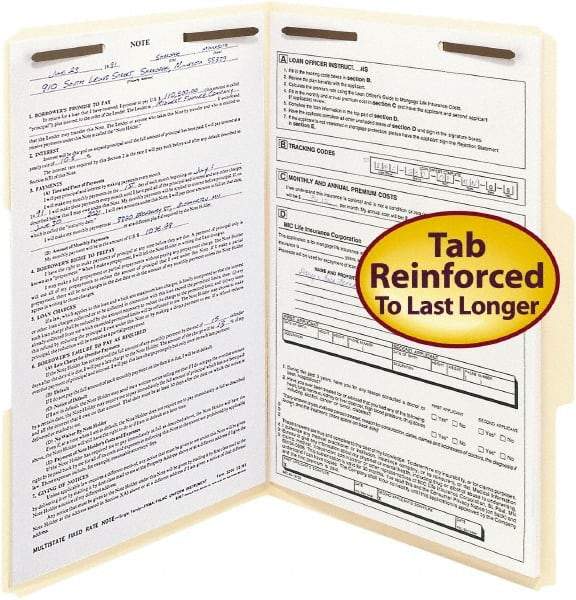 SMEAD - 8-1/2 x 14", Legal, Manila, File Folders with Top Tab - 11 Point Stock, Assorted Tab Cut Location - Apex Tool & Supply