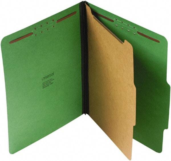 UNIVERSAL - 8-1/2 x 11", Letter Size, Emerald Green, Classification Folders with Top Tab Fastener - 25 Point Stock, Right of Center Tab Cut Location - Apex Tool & Supply