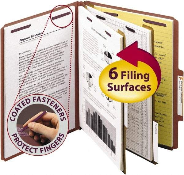 SMEAD - 8-1/2 x 11", Letter Size, Red, Classification Folders with Top Tab Fastener - 25 Point Stock, Right of Center Tab Cut Location - Apex Tool & Supply