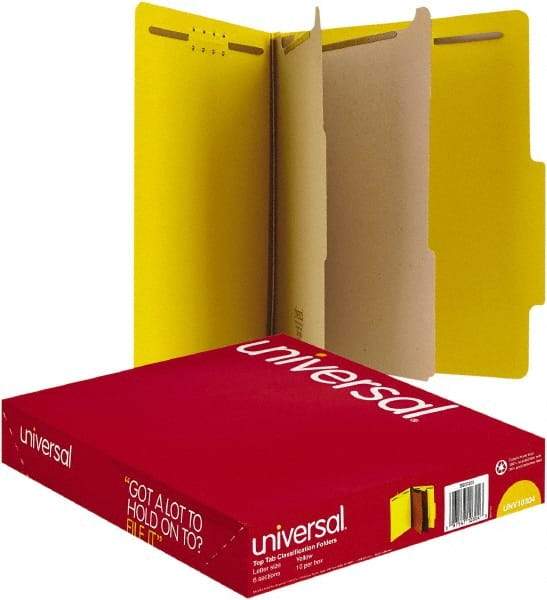 UNIVERSAL - 8-1/2 x 11", Letter Size, Yellow, Classification Folders with Top Tab Fastener - 25 Point Stock, Right of Center Tab Cut Location - Apex Tool & Supply