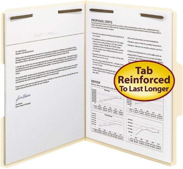 SMEAD - 9-1/2 x 11-5/8", Letter Size, Manila, File Folders with Top Tab - 11 Point Stock, Assorted Tab Cut Location - Apex Tool & Supply