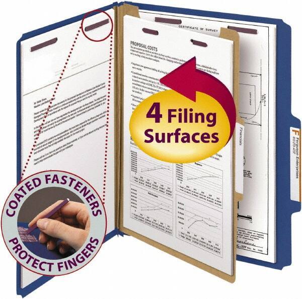 SMEAD - 8-1/2 x 11", Letter Size, Dark Blue, Classification Folders with Top Tab Fastener - 23 Point Stock, Right of Center Tab Cut Location - Apex Tool & Supply