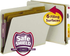 SMEAD - 8-1/2 x 11", Letter Size, Gray/Green, Classification Folders with End Tab Fastener - 25 Point Stock, Straight Tab Cut Location - Apex Tool & Supply