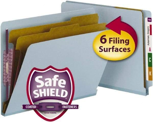 SMEAD - 8-1/2 x 11", Letter Size, Blue, Classification Folders with Top Tab Fastener - 23 Point Stock, Straight Tab Cut Location - Apex Tool & Supply