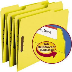 SMEAD - 8-1/2 x 11", Letter Size, Yellow, File Folders with Top Tab - 11 Point Stock, Assorted Tab Cut Location - Apex Tool & Supply