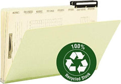 SMEAD - 9-1/2 x 14-1/2", Legal, Green, Classification Folders with Top Tab Fastener - 25 Point Stock, Right of Center Tab Cut Location - Apex Tool & Supply