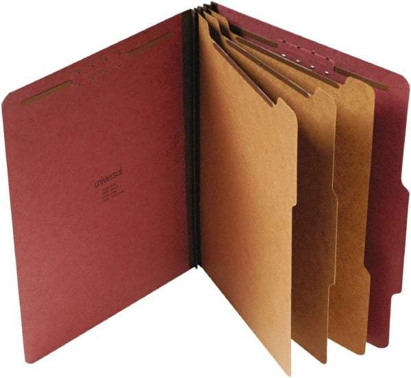 UNIVERSAL - 8-1/2 x 11", Letter Size, Red, Classification Folders with Top Tab Fastener - 25 Point Stock, Right of Center Tab Cut Location - Apex Tool & Supply