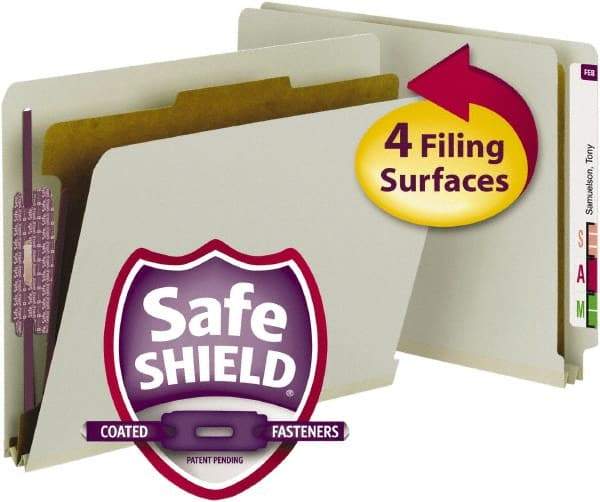SMEAD - 8-1/2 x 11", Letter Size, Gray/Green, Classification Folders with End Tab Fastener - 25 Point Stock, Straight Tab Cut Location - Apex Tool & Supply
