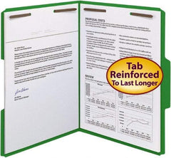 SMEAD - 8-1/2 x 11", Letter Size, Green, File Folders with Top Tab - 11 Point Stock, Assorted Tab Cut Location - Apex Tool & Supply