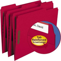 SMEAD - 8-1/2 x 11", Letter Size, Red, File Folders with Top Tab - 11 Point Stock, Assorted Tab Cut Location - Apex Tool & Supply