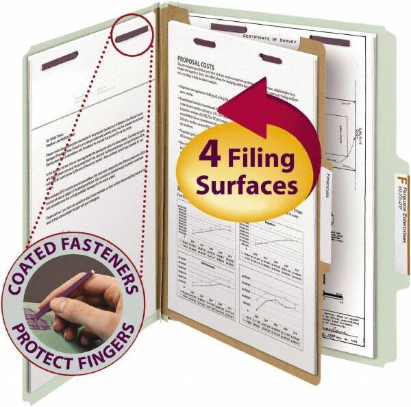 SMEAD - 8-1/2 x 11", Letter Size, Gray/Green, Classification Folders with Top Tab Fastener - 25 Point Stock, Right of Center Tab Cut Location - Apex Tool & Supply