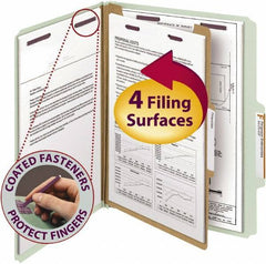 SMEAD - 8-1/2 x 11", Letter Size, Gray/Green, Classification Folders with Top Tab Fastener - 25 Point Stock, Right of Center Tab Cut Location - Apex Tool & Supply