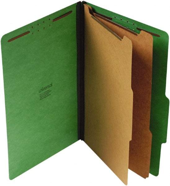 UNIVERSAL - 9-1/2 x 14-1/2", Legal, Emerald Green, Classification Folders with Top Tab Fastener - 25 Point Stock, Right of Center Tab Cut Location - Apex Tool & Supply