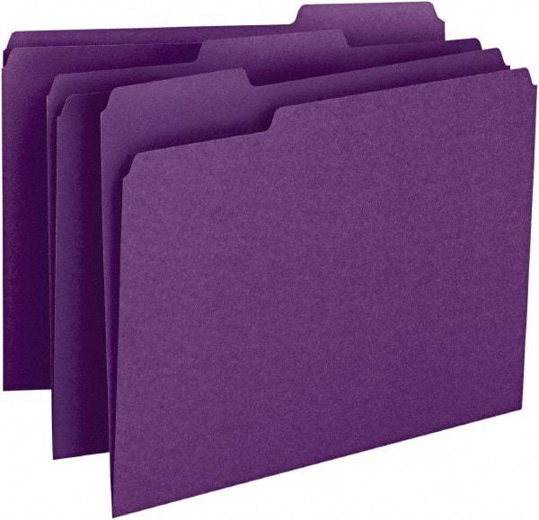SMEAD - 8-1/2 x 11", Letter Size, Purple, File Folders with Top Tab - 11 Point Stock, Assorted Tab Cut Location - Apex Tool & Supply