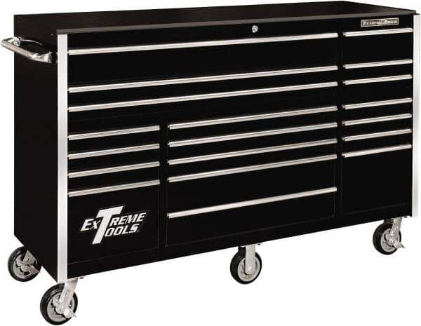EXTREME TOOLS - 19 Drawer Steel/Aluminum Tool Roller Cabinet - 72" Wide x 47" High x 25" Deep, Ball Bearing Drawer Slides, Black - Apex Tool & Supply