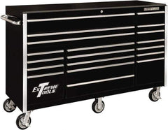 EXTREME TOOLS - 19 Drawer Steel/Aluminum Tool Roller Cabinet - 72" Wide x 47" High x 25" Deep, Ball Bearing Drawer Slides, Black - Apex Tool & Supply