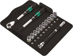 Wera - 13 Piece 1/2" Drive Thin Wall Standard Socket Set - 6 Points, 10 to 19mm, Metric Measurement Standard - Apex Tool & Supply