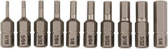 Wiha - 10 Piece, 1/4" Drive Screwdriver Insert Bit Set - 1/16 to 1/4" Hex - Apex Tool & Supply