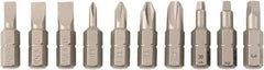 Wiha - 10 Piece, 1/4" Drive Screwdriver Insert Bit Set - #0 to #3 Phillips, #1 to #3 Square Recess, 4.5, 5.5 & 6mm Slotted - Apex Tool & Supply