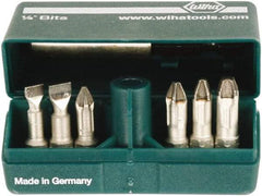 Wiha - 7 Piece, 1/4" Drive Screwdriver Insert Bit Set - #1 to #3 Phillips, 5.5 & 6.5mm Slotted - Apex Tool & Supply
