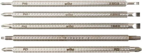 Wiha - 5 Piece, 6mm Drive Screwdriver Bit Set - #0 to #2 Phillips, #1 & #2 Pozidriv, #1 & #2 Square Recess, 3, 4 & 6mm Slotted - Apex Tool & Supply