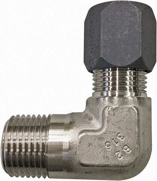 Made in USA - 5/8" OD, Grade 316Stainless Steel Male Elbow - 7/8" Hex, Comp x MPT Ends - Apex Tool & Supply