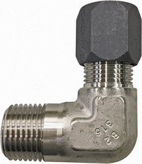 Made in USA - 3/4" OD, Grade 316Stainless Steel Male Elbow - 1-1/16" Hex, Comp x MPT Ends - Apex Tool & Supply