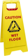 O-Cedar - Caution - Cuidado - Wet Floor - Piso Mojado, 12" Wide x 25" High, Plastic Floor Sign - English/Spanish, A-Frame, Red & Black on Yellow, For Accident Prevention - Apex Tool & Supply