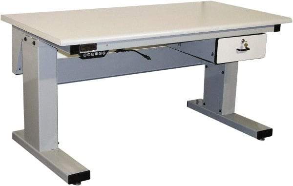 Proline - 60 Wide x 30" Deep x 42-1/2" High, Plastic Laminate Workbench - Adjustable Height Legs, Light Gray - Apex Tool & Supply