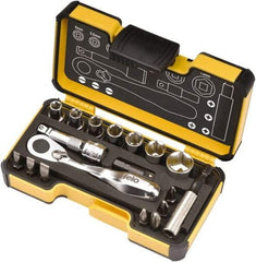 Felo - 18 Piece, 1/4" Drive Screwdriver Mini-Ratchet Bit Kit - #1 to #3 Phillips, 3/16, 1/4 & 9/32" Slotted - Apex Tool & Supply