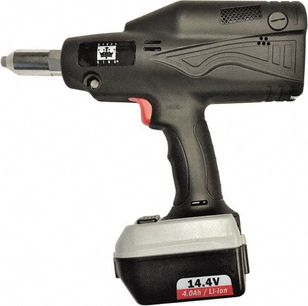 RivetKing - All up to 3/16" Closed End Rivet Capacity , 2,900 Lb Pull Force Cordless Electric Riveter - 5/8" Stroke Length, 14.4 Volt, Mandrel Collection, (1) RK401CR-57 Battery Included - Apex Tool & Supply