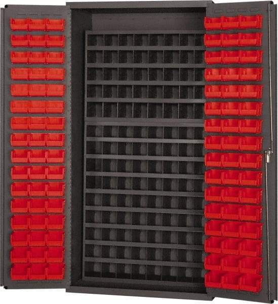Durham - 208 Bin Storage Cabinet - Steel, 38" Wide x 26" Deep x 72" High, Gray - Apex Tool & Supply