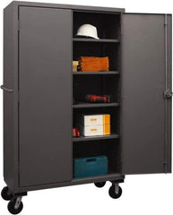 Durham - 4 Shelf Mobile Storage Cabinet - Steel, 48" Wide x 24" Deep x 80" High, Gray - Apex Tool & Supply