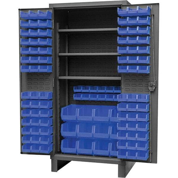 Durham - 3 Shelf 108 Bin Storage Cabinet - Steel, 36" Wide x 24" Deep x 78" High, Gray - Apex Tool & Supply