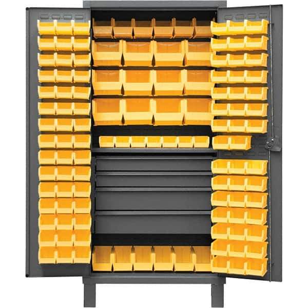 Durham - 1 Shelf 120 Bin Storage Cabinet - Steel, 36" Wide x 24" Deep x 78" High, Gray - Apex Tool & Supply