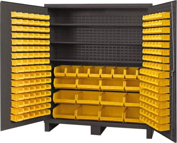 Durham - 3 Shelf 212 Bin Storage Cabinet - Steel, 72" Wide x 24" Deep x 84" High, Gray - Apex Tool & Supply