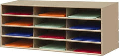 Durham - 38" Wide x 18" High x 16" Deep Steel Literature Holder - 12 Compartments, Tan, 11" Wide x 3" High x 11-5/8" Deep Compartment - Apex Tool & Supply