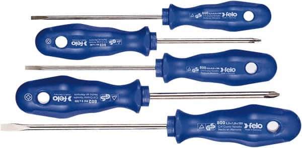 Felo - 5 Piece Phillips & Slotted Screwdriver Set - Bit Sizes: Philips #1 to #2, Comes in Cardboard/Plastic Window - Apex Tool & Supply